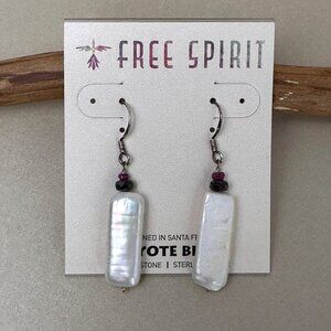 Peyote Bird Sterling Silver Boho Earring Genuine Pearl Rectangle Drop NWT Artzy